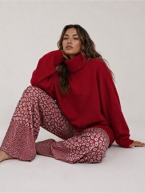 ANTHROPOLOGIE Boho Chic Red Floral Wide-Leg Palazzo Hippie Flowy Pants
Sz Xs